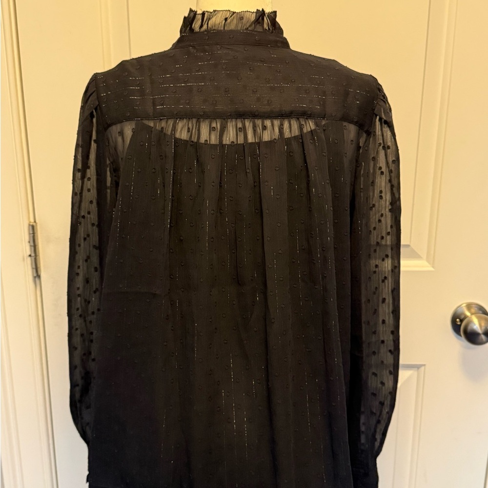 Ann Taylor Navy Blue Metallic Sheer Women's Top with camisole - Picture 2 of 4